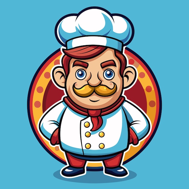Chef de dibujos animados con bigote en un sombrero de chef39s