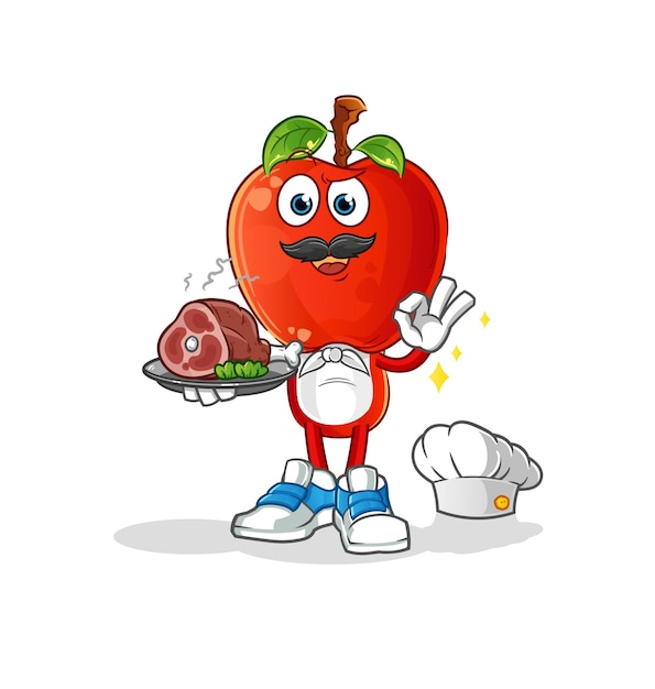 Chef de dibujos animados cabeza de manzana con vector de dibujos animados de mascota de carne