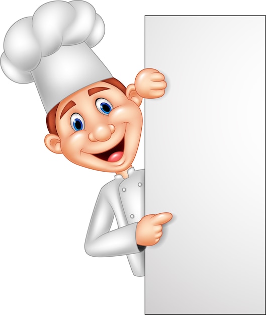 Vector chef de dibujos animados con cartel en blanco