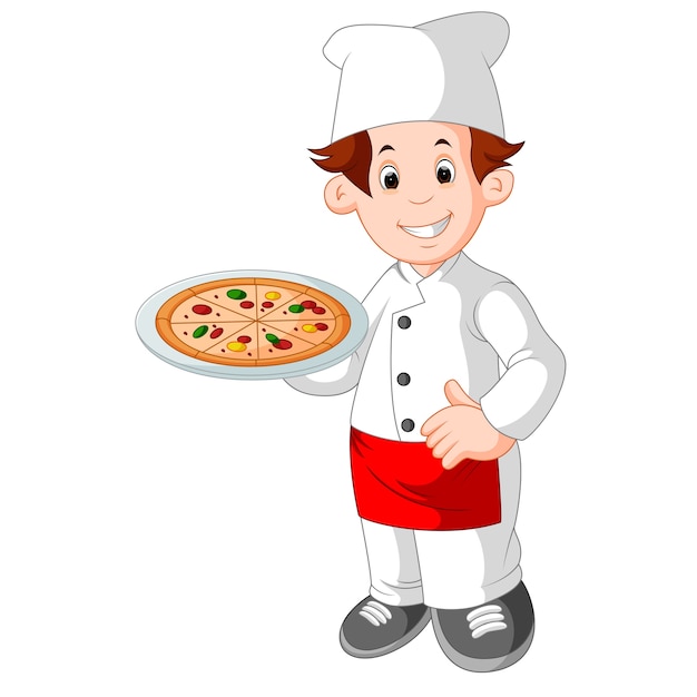 Vector chef de dibujos animados con pizza