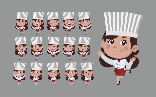 Chef con diferentes poses. vector