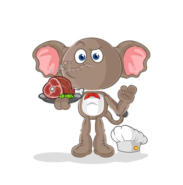 Chef elefante con vector de dibujos animados de mascota de carne