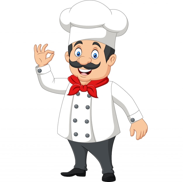 Vector chef feliz de dibujos animados con signo ok