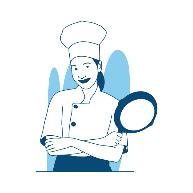 chef femenina de ilustración vectorial de estilo plano sosteniendo pan