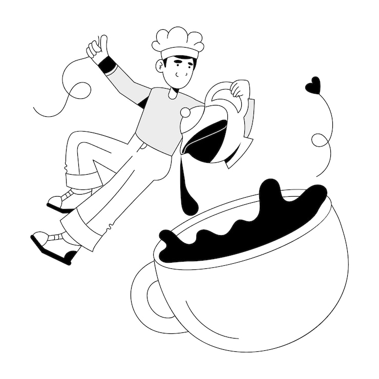 Vector chef haciendo café ilustración dibujada a mano