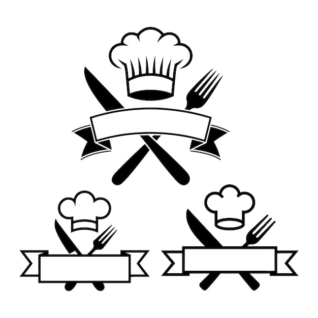 Chef Hat Knife and Fork Emblems for Culinary Branding