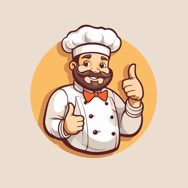 Chef hombre con los pulgares hacia arriba Ilustración vectorial de un estilo de dibujos animados