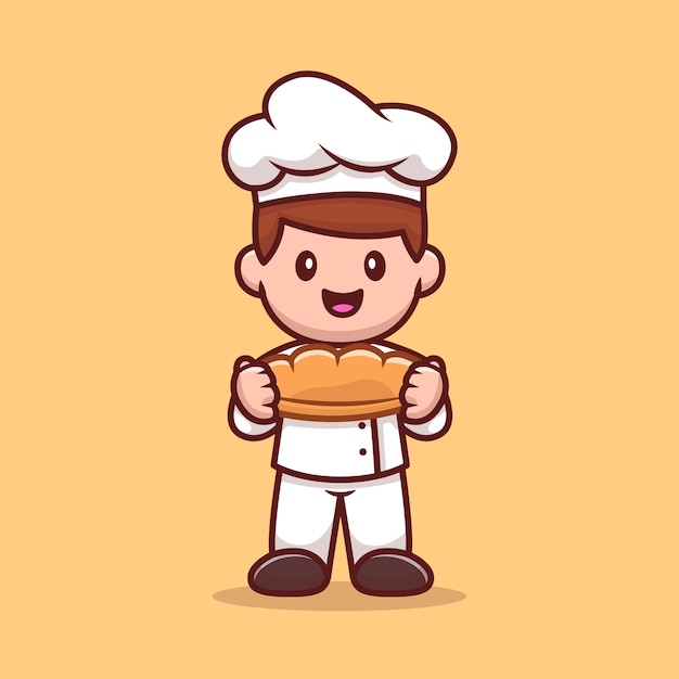 Chef hombre sosteniendo pan de dibujos animados