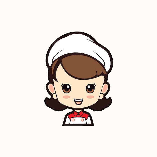 Chef lindo y alegre Un vector de dibujos animados de una mujer chef con un sombrero blanco y uniforme
