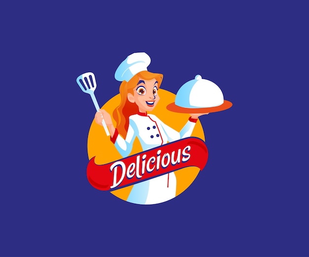 Un chef con logo de mascota de comida deliciosa.