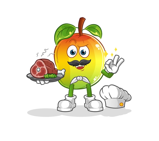 Chef de mango con mascota de carne. vector de dibujos animados