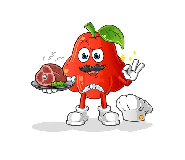 chef de manzana de agua con mascota de carne. vector de dibujos animados