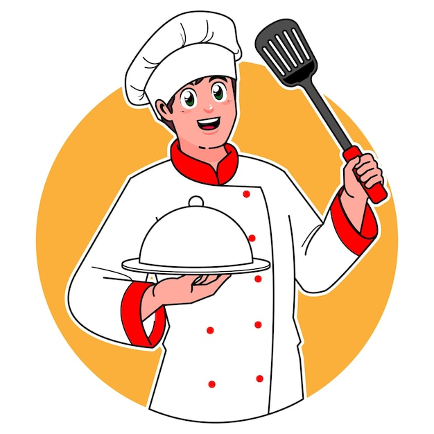 chef mascota dibujos animados chef uniforme delicioso plato