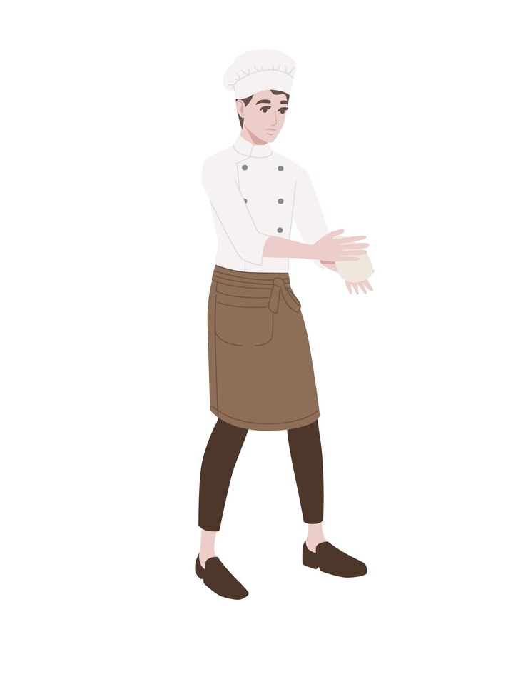 Vector chef masculino cocinero profesional panadería dibujos animados carácter diseño plano vector ilustración aislado sobre fondo blanco