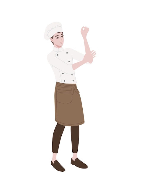 Chef masculino cocinero profesional panadería dibujos animados carácter diseño plano vector ilustración aislado sobre fondo blanco