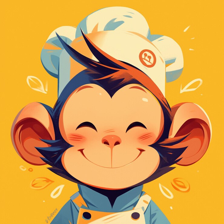 Vector un chef mono travieso al estilo de los dibujos animados