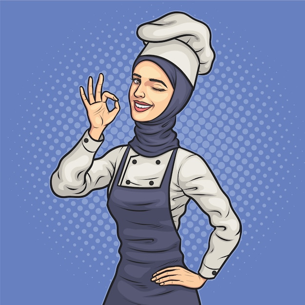 Vector chef mujer musulmana en hijab