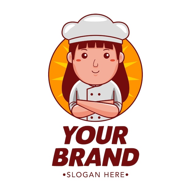 Chef mujer personaje de dibujos animados Logo Vector ilustración