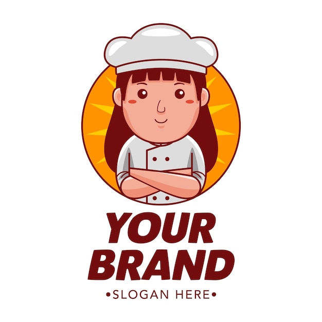 Vector chef mujer personaje de dibujos animados logo vector ilustración