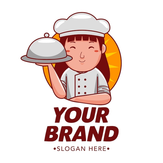 Chef mujer personaje de dibujos animados Logo Vector ilustración