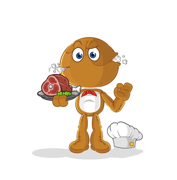 Chef de muñeca de saco con vector de dibujos animados de mascota de carne