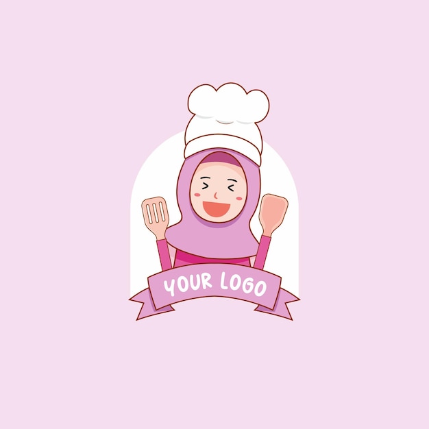 Chef musulmán con hijab con una espátula