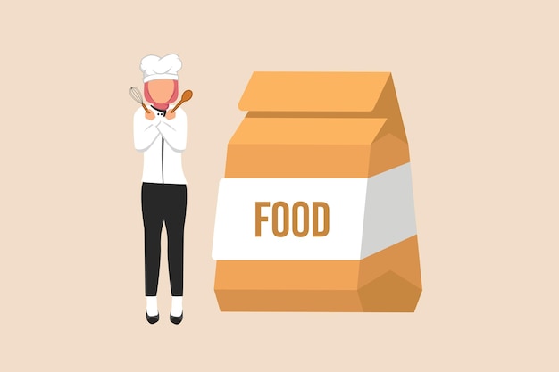 Chef musulmana feliz sosteniendo una mezcla y una cuchara Concepto de mujer moderna Ilustración de vector plano de color aislado