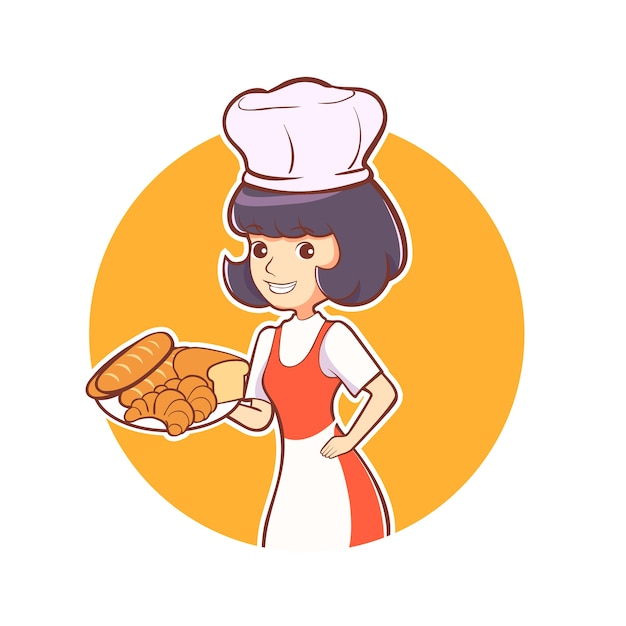 Vector chef panadería cocina dibujos animados logo vector