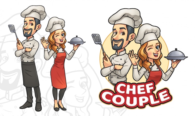 Vector chef de pareja de dibujos animados