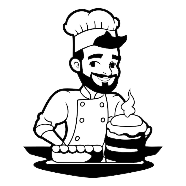 Chef con pastel y cupcake Ilustración vectorial al estilo de dibujos animados