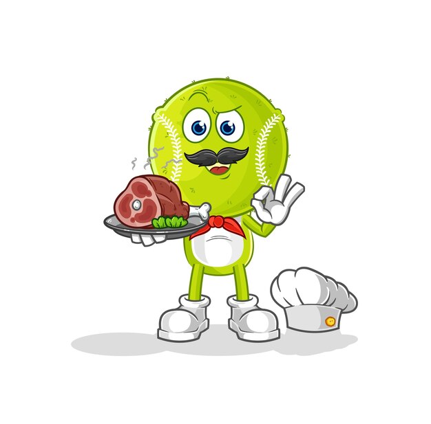 Chef de pelota de tenis con vector de dibujos animados de mascota de carne