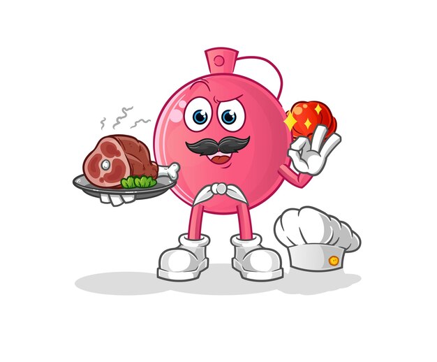 Chef de perfumería con mascota de carne. vector de dibujos animados