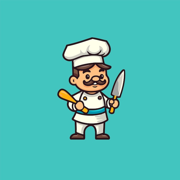 Chef personaje de dibujos animados ilustración vectorial lindo chef de dibujos animados