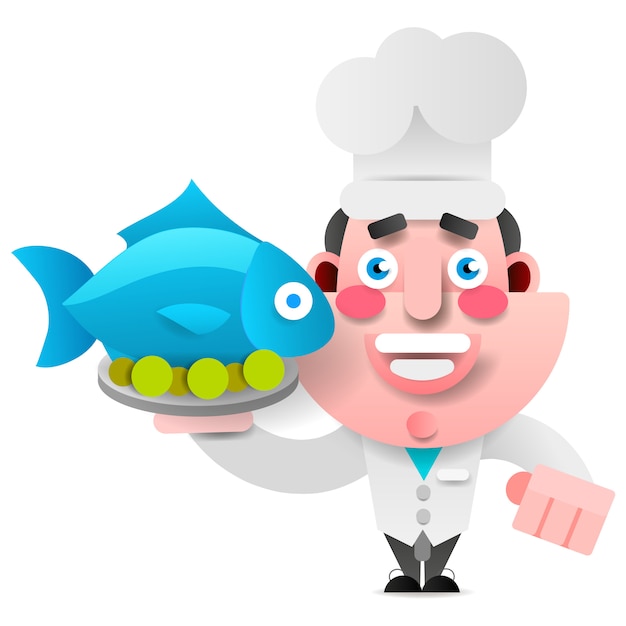 Chef Con Pescado En Una Bandeja
