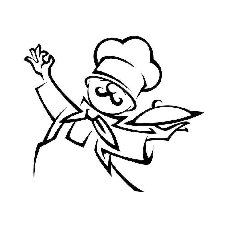 Vector un chef con un plato y una mano que dice "ok".
