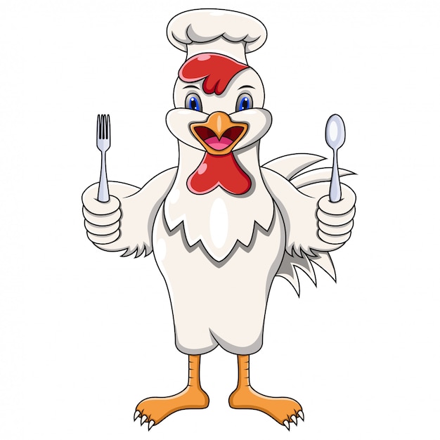 Chef de pollo de dibujos animados con cuchara