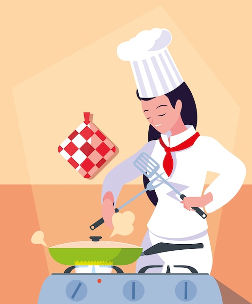 Vector chef profesional femenino en cocina cocina