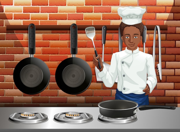 Vector un chef profesional que cocina comida