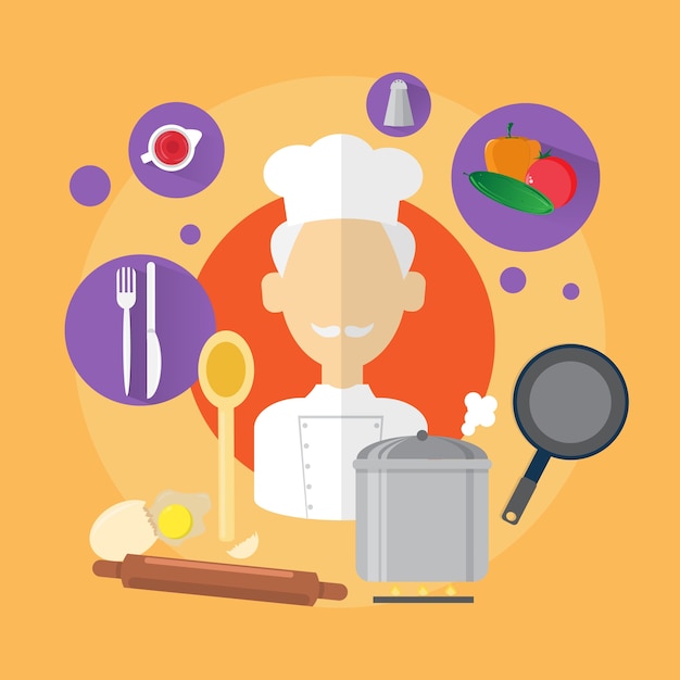 Vector chef professional cook senior man icon