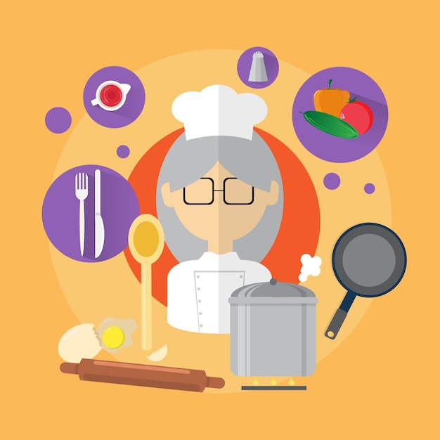 Vector chef professional cook senior mujer icono