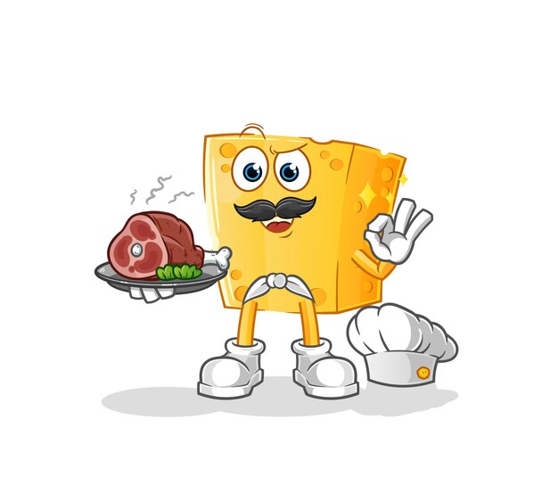 Chef de queso con mascota de carne. vector de dibujos animados