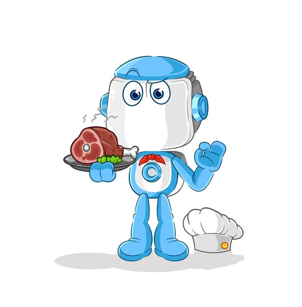 Chef robot humanoide con vector de dibujos animados de mascota de carne