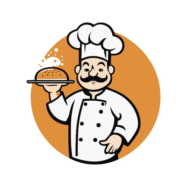 Chef en un sombrero de cocina vector contorno logo cocina simple icono negro