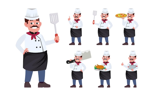 Chef con vector de diferentes poses