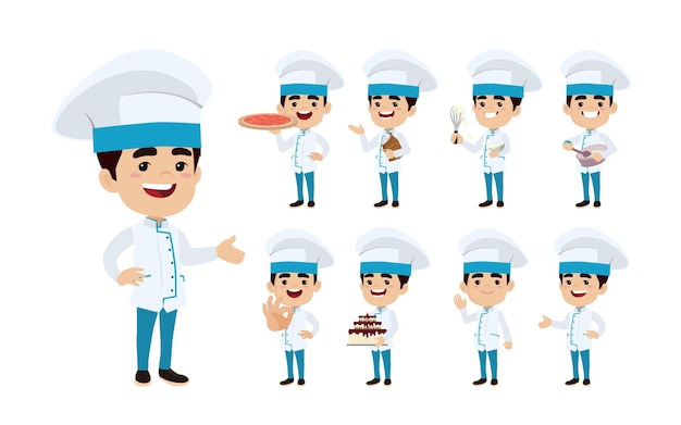 Chef con vector de diferentes poses