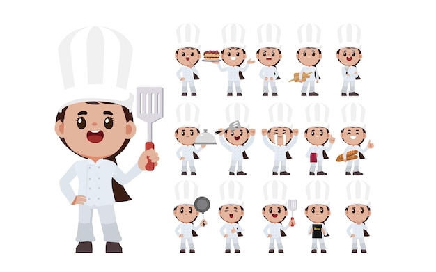 Vector chef con vector de diferentes poses