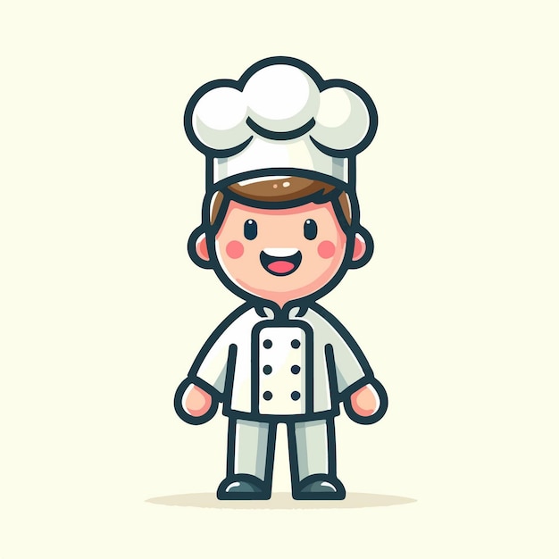 El chef vectorial lindo se levanta con una postura feliz Ilustración del icono vectorial de dibujos animados