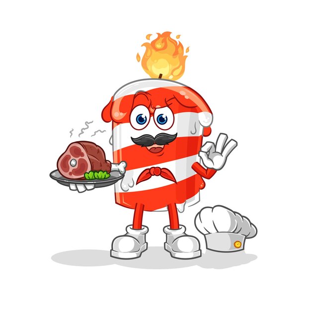 Chef de vela de cumpleaños con vector de dibujos animados de mascota de carne