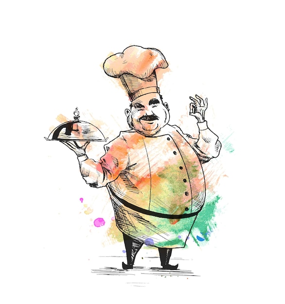 Chefs profesionales que cocinan chefs culinarios ilustración de vector de boceto dibujado a mano