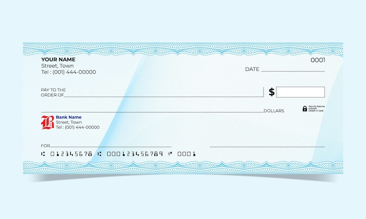 un cheque azul y blanco que dice 100